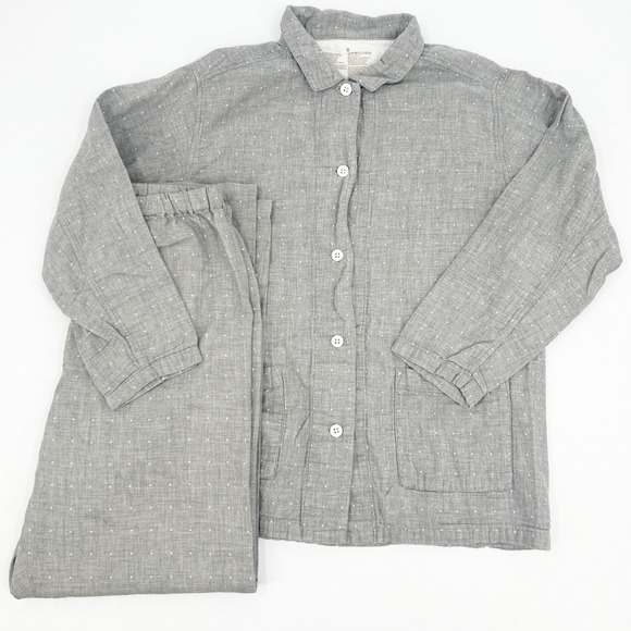 MUJI Womens Gauzy Cotton Mini Polka Dot Print Pajama Set Size S Gray White - Picture 1 of 7